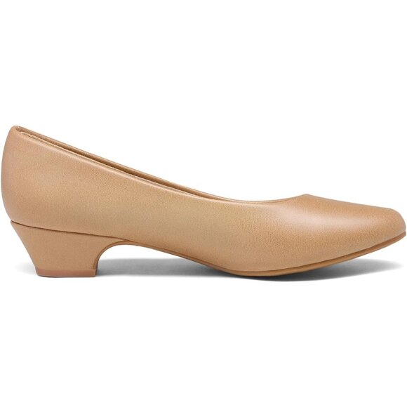 Dream Pairs Women's Nude Pu Closed Pointed Toe Low Chunky Heel Pump Shoes - Picture 2 of 7